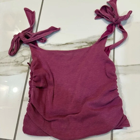 Free People Raspberry Tie-Shoulder Ribbed Tank - Picture 2 of 4